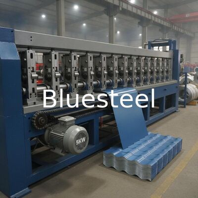 18-20 Stasiun Roller 5KW Chain Drive Hydraulic Cutting Metal Roofing Roll Forming Machine untuk produksi ubin baja